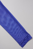 Polvo azul sexy casual estampado transparente O cuello manga larga dos piezas