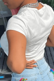 Белые винтажные лоскутные футболки с милым принтом и надписью O-образным вырезом