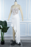 Белое сексуальное сплошное кружевное платье с воланами на тонких бретельках Нерегулярное платье Платья
