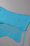 Небесно-голубой сексуальный полосатый бинт в стиле пэчворк с открытой спиной без бретелек без рукавов из двух частей