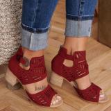 Burgundy Casual Hollowed Out Patchwork Solid Color Fish Mouth Out Door Wedges Shoes (Heel Height 1.97in)