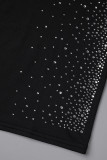 Black Casual Patchwork Hot Drill Half A Turtleneck Short Sleeve Dress