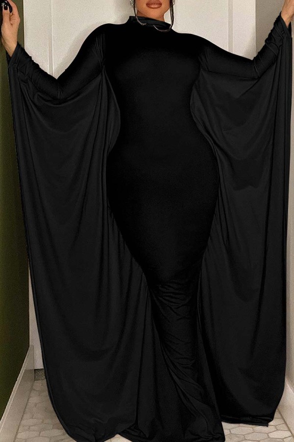 Black Casual Solid Patchwork Half A Turtleneck Irregular Dress Dresses