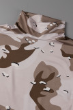 Camouflage Casual Camouflage Print Basic Turtleneck Kort ärm Två delar