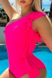 Розово-красные сексуальные однотонные купальники в стиле пэчворк с открытой спиной (без набивки)