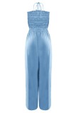 Blauw Sexy Casual Solid Bandage Backless Strapless Regular Jumpsuits