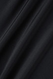 Traje de baño de talla grande con cuello en V de patchwork sólido sexy negro (con rellenos)