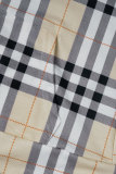 White Casual Plaid Draw String Pocket Zipper Zipper Collar Long Sleeve Two Pieces