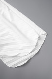 Witte elegante effen patchwork gevouwen jurken met V-hals en plooien