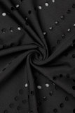 Zwart Sexy Casual Effen Uitgehold Doorzichtige schuine kraag Mouwloze jurkjurken