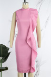 Розовое повседневное однотонное платье без рукавов в стиле пэчворк без рукавов Платья
