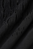 Macacão skinny preto sexy sólido vazado transparente com decote em O