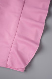 Roze casual effen patchwork coltrui mouwloze jurkjurken