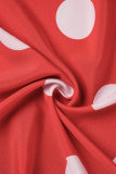 Robes de grande taille rouge décontracté à pois imprimé patchwork col rabattu