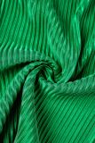 Verde casual tinta unita patchwork piega o collo senza maniche due pezzi