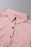 Vestidos irregulares rosa casual patchwork sólido gola redonda
