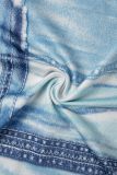 Robes de jupe en une étape à bretelles spaghetti à volants imprimés sexy bleu clair