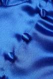 Robes décontractées à manches longues à col en V et patchwork bleu clair