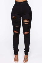 Zwarte casual stevige gescheurde skinny jeans met hoge taille