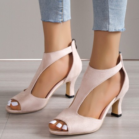 Cream White Casual Hollowed Out Patchwork Fish Mouth Out Door Shoes (Heel Height 2.75in)