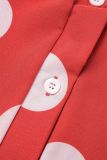 Röda Casual Dot Print Patchwork Turndown Krage Plus Size Klänningar