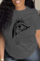 Camisetas con cuello en O con estampado de ojos vintage diarios gris oscuro
