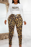 Leopard Print Casual Print Patchwork O Neck Long Sleeve Two Pieces