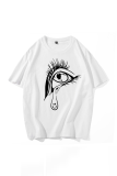 Red Daily Vintage Eyes Printed Patchwork O Neck T-Shirts