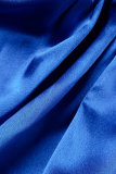 Blå Casual Solid Patchwork V-hals långärmade klänningar