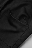 ブラック エレガント ソリッド ポケット ボタン スリット ターンダウン カラー 半袖 XNUMX ピース