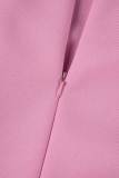 Roze casual effen patchwork coltrui mouwloze jurkjurken