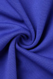 Königsblaue, legere Patchwork-Kleider mit Schlitz und O-Ausschnitt