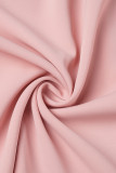 Vestidos irregulares rosa casual patchwork sólido gola redonda