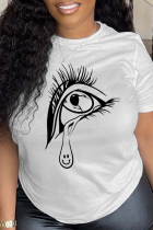 Белые повседневные винтажные футболки с круглым вырезом в стиле пэчворк с принтом глаз