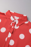 Rode Casual Dot Print Patchwork Turndown Collar Grote maten jurken