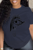 T-shirts à col rond patchwork imprimé yeux vintage bleu marine