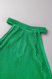 Verde casual tinta unita patchwork piega o collo senza maniche due pezzi