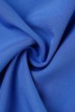Pagliaccetto regolare con colletto rovesciato patchwork solido casual blu