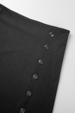 Черные элегантные однотонные карманные пуговицы с разрезом и отложным воротником с коротким рукавом из двух частей