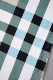 Negro casual estampado patchwork bolsillo contraste o cuello manga corta dos piezas