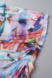 Colour Sexy Print Tie-dye Turtleneck Sleeveless Two Pieces