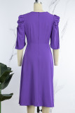 Пурпурные повседневные однотонные платья с круглым вырезом в стиле пэчворк