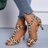 Leopard Print Casual Hollowed Out Patchwork Fish Mouth Out Door Shoes (Heel Height 2.75in)