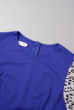 Vestidos de cuello en O con abertura de patchwork con estampado informal azul real