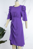Purple Casual Solid Patchwork O Neck Dresses