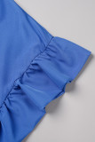 Pagliaccetto regolare con colletto rovesciato patchwork solido casual blu