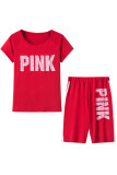Rouge Casual Sportswear Letter Print Basic O Neck Short Sleeve Two Pieces