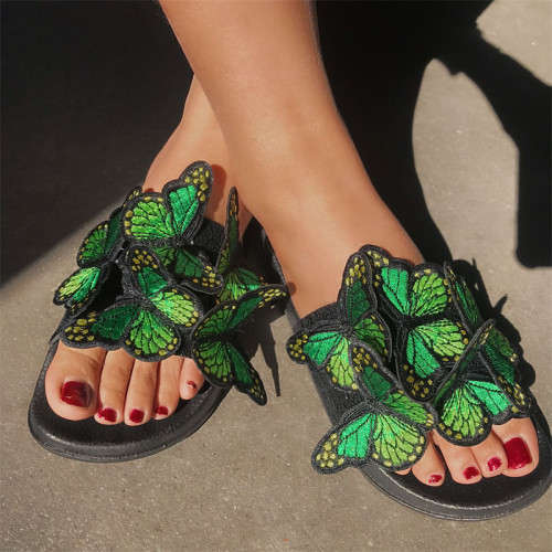 Зеленые повседневные повседневные лоскутные бабочки круглой удобной наружной обуви