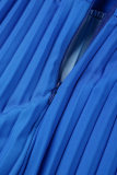 Vestido largo con cuello en V sin espalda con estampado de cambio gradual casual sexy azul Vestidos