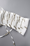 Cream White Casual Print Cardigan Vests Pants Long Sleeve Three Piece Set